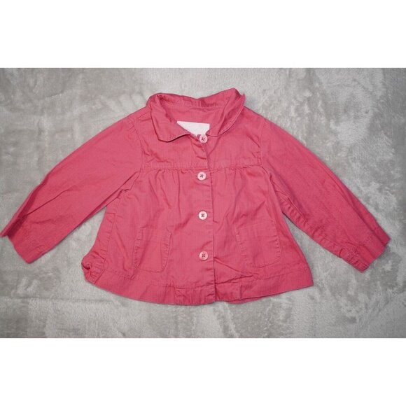 Jacadi Paris Baby Girl Jacket 18M 81cm Pink Lightweight Coat Peter Pan Collar - Picture 2 of 9